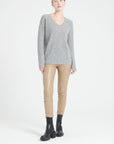 LILLY 31 Cashmere V-neck pointelle sweater light grey