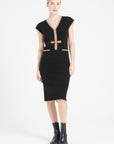 MIA 2 V-neck cashmere midi dress in black milano knit