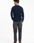 GABI 5 Two-tone cashmere double-round-neck sweater in navy/emerald