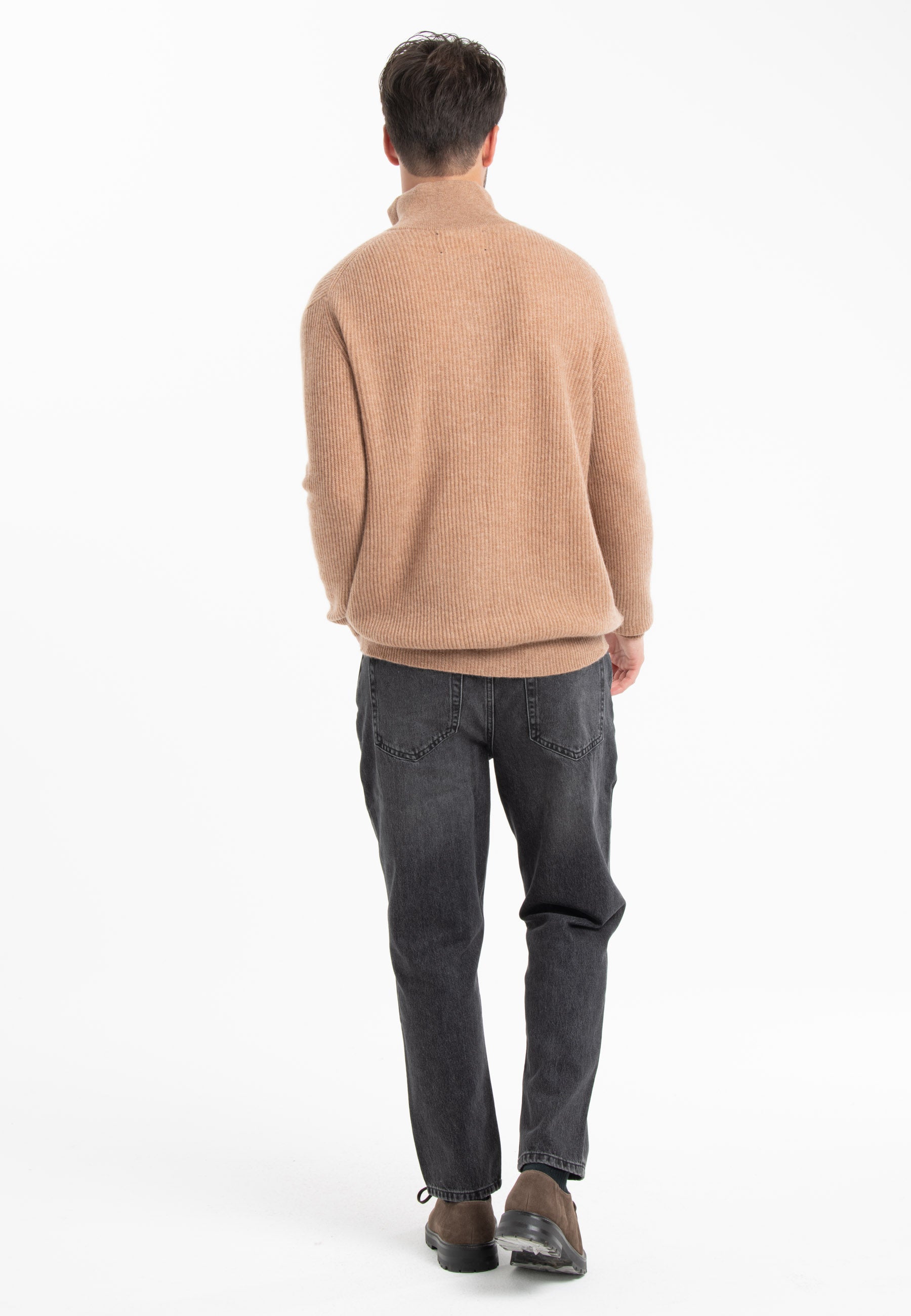 GABI 1 Camel cashmere ribbed trucker sweater