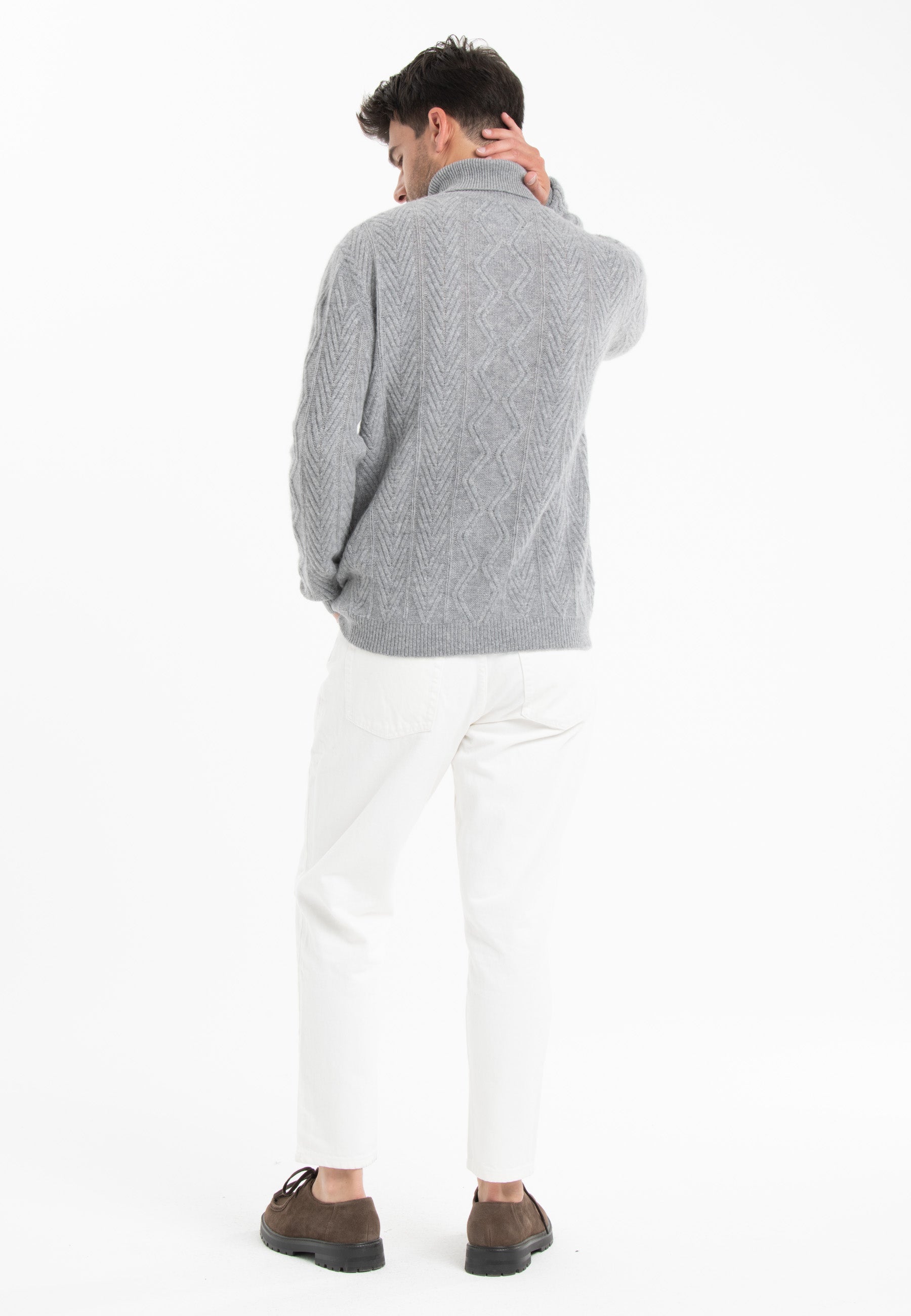 GABI 3 4-thread cashmere twist turtleneck sweater light grey