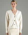 NAMI 1 4-thread cashmere V-neck button-down cardigan ecru white