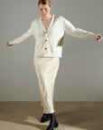 NAMI 1 4-thread cashmere V-neck button-down cardigan ecru white