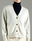 NAMI 1 4-thread cashmere V-neck button-down cardigan ecru white