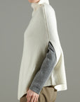 NAMI 10 4-thread cashmere stand-up collar poncho in ecru white