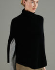 NAMI 10 4-thread cashmere stand-up collar poncho, black