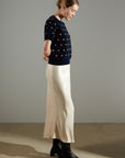 NAMI 13 Navy/mustard cashmere jacquard short-sleeve round-neck sweater