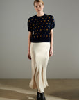 NAMI 13 Navy/mustard cashmere jacquard short-sleeve round-neck sweater