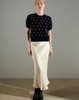 NAMI 13 Navy/mustard cashmere jacquard short-sleeve round-neck sweater