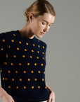 NAMI 13 Navy/mustard cashmere jacquard short-sleeve round-neck sweater