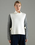 NAMI 15 4-thread cashmere sleeveless stand-up collar cardigan in ecru white