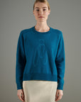 NAMI 21 4-thread cashmere embroidered round-neck sweater CIGALE 3 royal blue