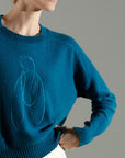 NAMI 21 4-thread cashmere embroidered round-neck sweater CIGALE 3 royal blue