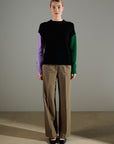 NAMI 3 4-thread cashmere color block round-neck sweater