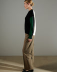 NAMI 3 4-thread cashmere color block round-neck sweater