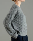 NAMI 5 10-thread cashmere twisted round-neck sweater light grey