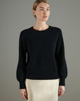 NAMI 6 Black cashmere 4-thread cashmere sweater with round neck and raglan sleeves