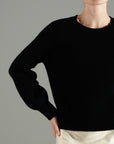 NAMI 6 Black cashmere 4-thread cashmere sweater with round neck and raglan sleeves