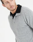 LUKE 5 Long-sleeved polo shirt in light grey cashmere