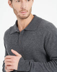 LUKE 5 Long-sleeve cashmere polo shirt charcoal grey