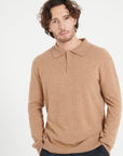 LUKE 5 Camel cashmere long-sleeve polo shirt