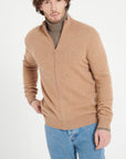 LUKE 8 Camel cashmere zip cardigan