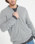 LUKE 10 Cashmere bomber neck cardigan in light grey