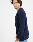 LUKE 10 Cashmere bomber neck cardigan in navy blue