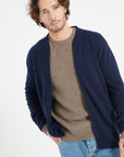 LUKE 10 Cashmere bomber neck cardigan in navy blue