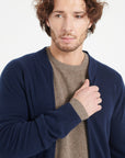 LUKE 10 Cashmere bomber neck cardigan in navy blue