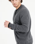 LUKE 10 Cashmere bomber neck cardigan in anthracite grey