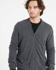 LUKE 10 Cashmere bomber neck cardigan in anthracite grey