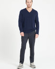 LUKE 13 4-thread cashmere V-neck sweater navy blue