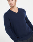 LUKE 13 4-thread cashmere V-neck sweater navy blue