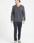 LUKE 13 4-thread cashmere V-neck sweater charcoal grey