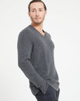 LUKE 13 4-thread cashmere V-neck sweater charcoal grey