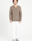 LUKE 13 4-thread cashmere V-neck sweater in taupe