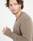 LUKE 13 4-thread cashmere V-neck sweater in taupe