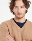 LUKE 13 Camel 4-thread cashmere V-neck sweater