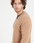 LUKE 13 Camel 4-thread cashmere V-neck sweater