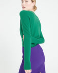 LILLY 2 Emerald green cashmere V-neck sweater