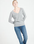 LILLY 6 Light grey cashmere V-neck sweater