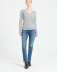 LILLY 6 Light grey cashmere V-neck sweater