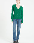 LILLY 7 V-neck cashmere cardigan, curved, emerald green