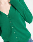 LILLY 7 V-neck cashmere cardigan, curved, emerald green