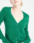 LILLY 7 V-neck cashmere cardigan, curved, emerald green