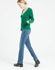 LILLY 7 V-neck cashmere cardigan, curved, emerald green