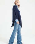 LILLY 9 V-neck cashmere poncho navy blue