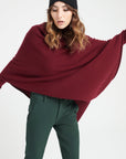 LILLY 9 V-neck cashmere poncho in burgundy red