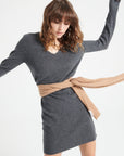 LILLY 10 V-neck cashmere dress anthracite grey